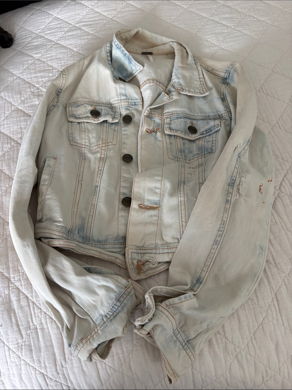 Free People Neutral Beige Jacket with Leather Logo